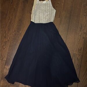 Elegant Navy and Cream Kids Formal Dress